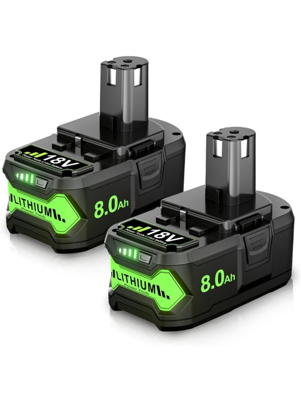 2-Pack 8.0Ah High-Capacity Replacement Batteries for 18V Power Tools
